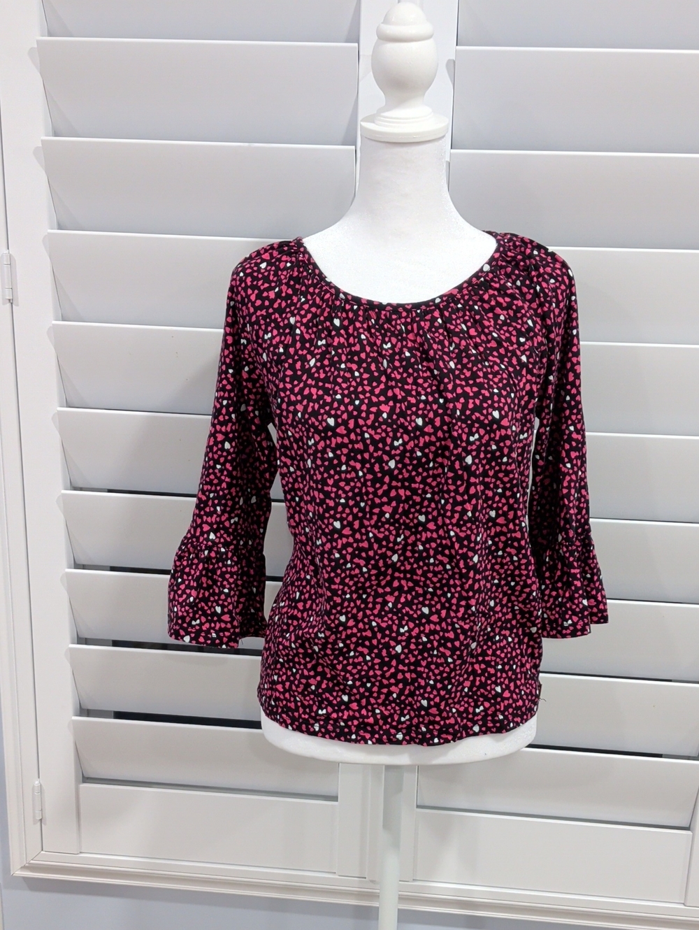 Michael Kors Pink and Black Heart-Print 3/4 Sleeve Blouse
